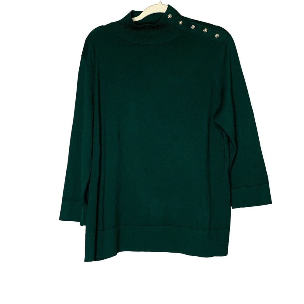 Investments Dark Green Turtleneck Sweater with Shoulder Buttons
